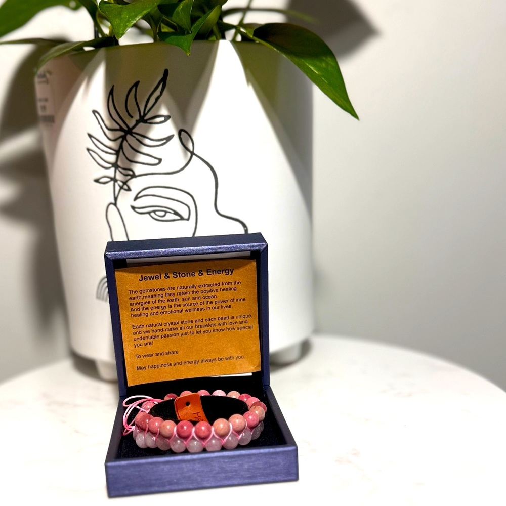 Natural Gemstone bracelet for positive Energy. Pink, Adjustable